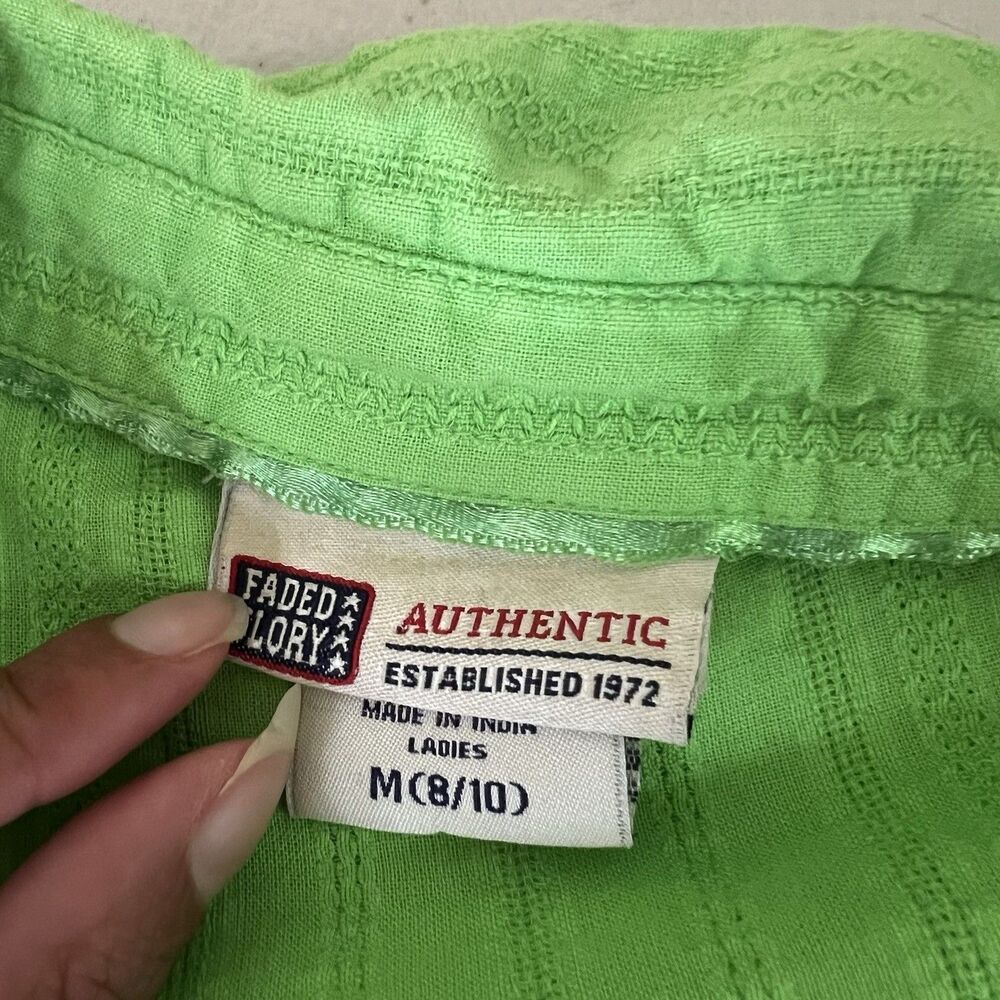 Faded Glory Button Down Shirt Womens Medium Lime Green 3/4 Sleeve Y2k Textured - Picture 2 of 10